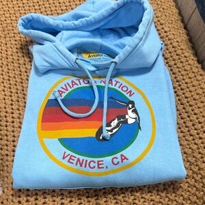 Aviator Nation Light Blue Hoodie with Multicolor Logo
